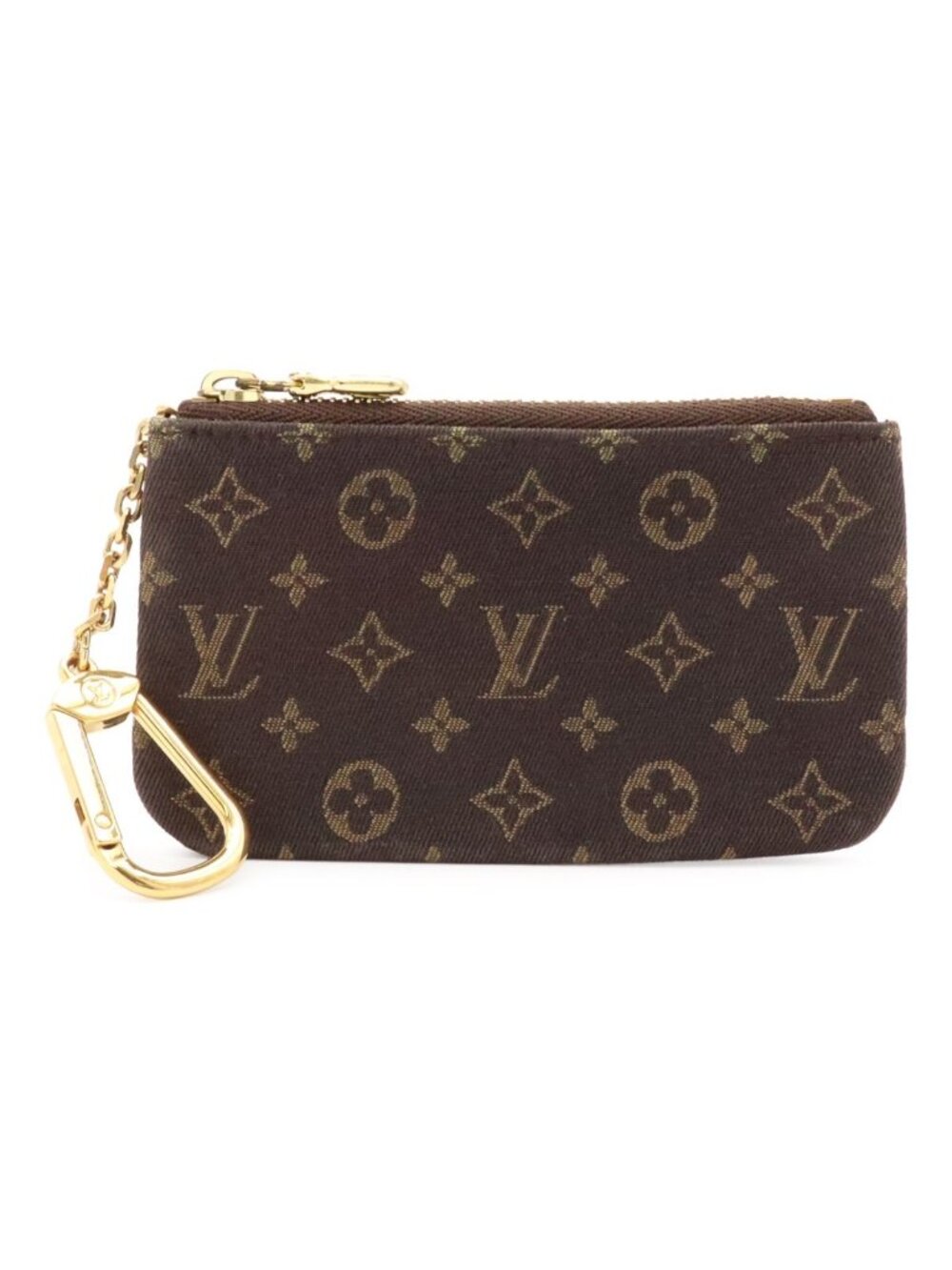 Louis Vuitton Monogram Mini Lin Pochette Cles Coin Purse Ebene Dark Brown
